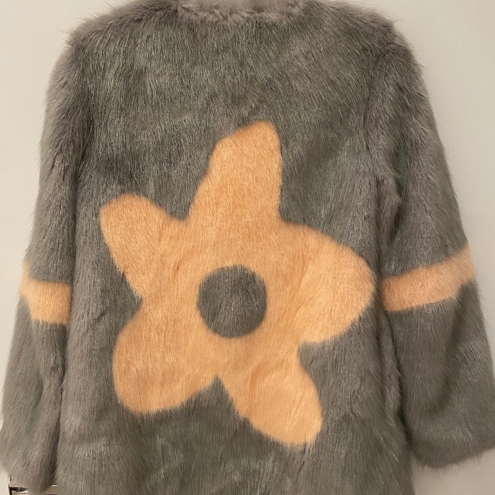 SHRIMPS smoke grey and peach faux fur coat